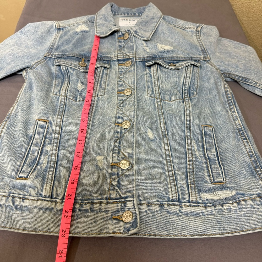 Old Navy jacket women small 100% cotton light wash distressed jean denim blue - Picture 9 of 9